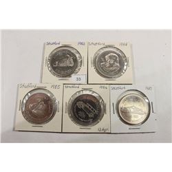 5 CANADA TRADE DOLLARS 1983,84,85,86 & 87