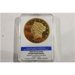 1849 LIBERTY HEAD DOUBLE EAGEL REPLICA LAYERED