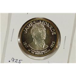 32.5 GRAM STERLING SILVER PROOF ROUND JAMES MONROE