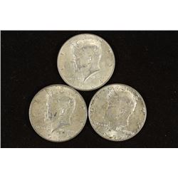 3 90% SILVER 1964 KENNEDY HALF DOLLARS