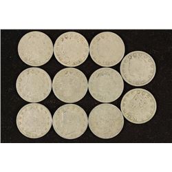 11 ASSORTED LIBERTY "V" NICKELS