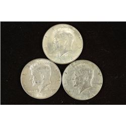 3-90% SILVER 1964 KENNEDY HALF DOLLARS