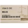 Image 3 : 1964-D WASHINGTON SILVER QUARTER NGC MS65
