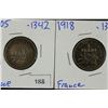 Image 1 : 1905 & 1918 FRANCE SILVER 1 FRANC .1342 OZ. ASW EA