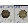 Image 1 : 2-1943-S AUSTRALIA SILVER SHILLINGS .1680 OZ. ASW