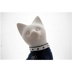 5 inches Cute Cat Figurine With Navy Floral Dress