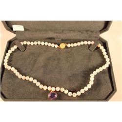 14KT YELLOW GOLD SAPPHIRE & PEARL CRYSTAL CLASP NECKLACE, 11.00CT, 24 GRAMS APPROX, CENTER CUT OVAL