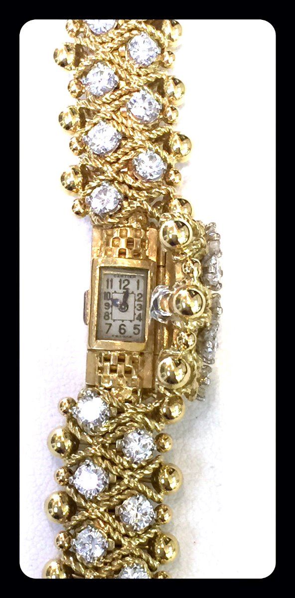 Rare Cartier 18k Gold Watch W 8 00ctw Vvs Diamonds 60gr Certified Appraised