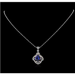 18KT White Gold 3.61 ctw Tanzanite and Diamond Pendant With Chain