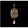 Image 2 : Pearl, Emerald and Diamond Pendant - 18KT Yellow Gold