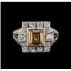 Image 2 : 1.20 ctw Fancy Light Brown Diamond and White Sapphire Ring - Platinum