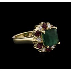 2.94 ctw Emerald, Ruby and Diamond Ring - 14KT White Gold