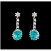 Image 1 : 5.95 ctw Apatite and Diamond Dangle Earrings - 14KT White Gold