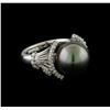 Image 1 : Pearl and Diamond Ring - 14KT White Gold