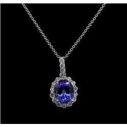 3.28 ctw Tanzanite and Diamond Pendant With Chain - 14KT White Gold