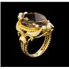 Image 4 : 9.90 ctw Smoky Quartz and Seed Pearl Ring - 14KT Yellow Gold