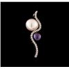 Image 1 : 0.15 ctw Diamond and Pearl Pendant - 14KT White Gold