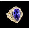 Image 1 : 14KT Yellow Gold 7.74 ctw GIA Cert Tanzanite and Diamond Ring