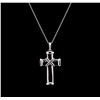 Image 2 : 0.12 ctw Black Diamond Cross Pendant With Chain - 14KT White Gold