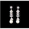 Image 1 : 0.15 ctw Diamond and Pearl Earrings - 14KT White Gold