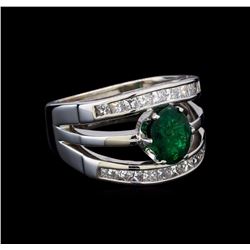 1.25 ctw Emerald and Diamond Ring - 14KT White Gold