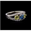 Image 1 : 0.84 ctw Black Diamond, Sapphire, and Diamond Ring - 14KT White Gold