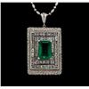 Image 1 : Platinum GIA Certified 6.98 ctw Emerald and Diamond Pendant With Chain