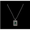 Image 2 : Platinum GIA Certified 6.98 ctw Emerald and Diamond Pendant With Chain