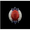 Image 2 : 14KT White Gold 12.90 ctw Coral, Sapphire and Diamond Ring