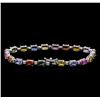 Image 2 : 12.20 ctw Multi-Color Sapphire and Diamond Bracelet - 14KT White Gold