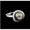 Image 1 : 1.46 ctw Pearl and Diamond Ring - 14KT White Gold