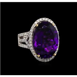 14KT White Gold 11.51 ctw Amethyst and Diamond Ring