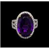 Image 2 : 14KT White Gold 11.51 ctw Amethyst and Diamond Ring