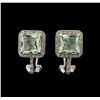 Image 1 : 4.40 ctw Green Amethyst and Diamond Earrings - 14KT White Gold
