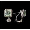 Image 2 : 4.40 ctw Green Amethyst and Diamond Earrings - 14KT White Gold