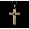 Image 1 : 14KT Yellow Gold 0.25 ctw Sapphire Cross Pendant With Chain