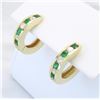 Image 8 : 0.40 ctw Diamond and Emerald Earrings - 14KT Yellow Gold