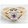 Image 1 : 0.07 ctw Ruby and Diamond Ring - 14KT Yellow Gold