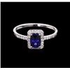Image 2 : GIA Cert 0.97 ctw Sapphire and Diamond Ring - 14KT White Gold