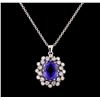 Image 1 : 3.16 ctw Tanzanite and Diamond Pendant With Chain - 14KT White Gold