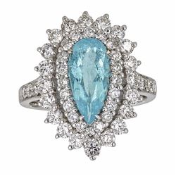 1.65 ctw Paraiba Tourmaline and Diamond Ring - 18KT White Gold