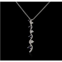 14KT White Gold 0.07 ctw Sapphire and Diamond Pendant With Chain