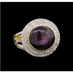 9.92 ctw Star Ruby and Diamond Ring - 14KT Yellow Gold