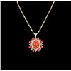 Image 2 : 14KT Yellow Gold 19.87 ctw Red Coral & Diamond Pendant with Chain