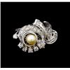 Image 2 : 0.50 ctw Diamond and Pearl Ring - 14KT White Gold
