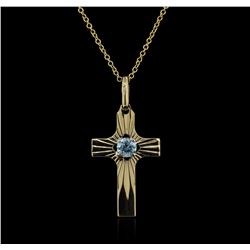 10KT Yellow Gold 0.20 ctw Aquamarine Cross Pendant With Chain