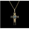 Image 1 : 10KT Yellow Gold 0.20 ctw Aquamarine Cross Pendant With Chain