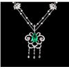 Image 2 : 2.90 ctw Emerald and Diamond Necklace - 18KT White Gold