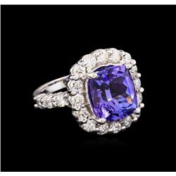 5.67 ctw Tanzanite and Diamond Ring - 14KT White Gold