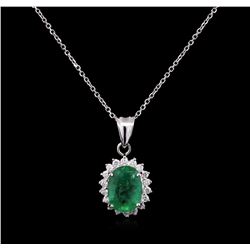 2.95 ctw Emerald and Diamond Pendant With Chain - 14KT White Gold